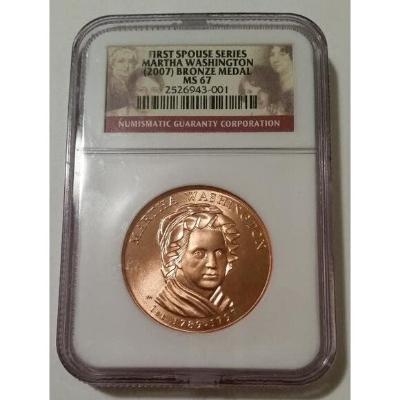 2007 Martha Washington First Spouse U.S. Mint Bronze Medal MS67 NGC - Picture 1 of 2